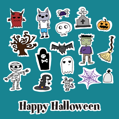 手描き風のハロウィンキャラクター