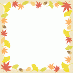 [もみじ/いちょう/落ち葉/どんぐり]紅葉の秋フレーム飾り枠・ライン罫線・リボン・背景無料イラスト