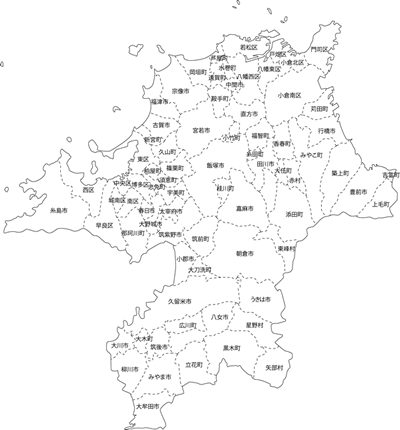 九州･沖縄エリア(福岡/佐賀/長崎/熊本/大分/宮崎/鹿児島/沖縄)の白地図イラスト