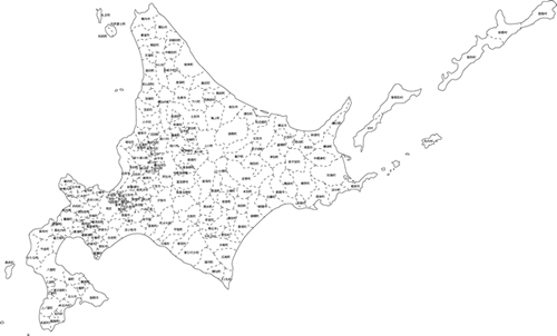 北海道･東北エリア(北海道/青森/岩手/宮城/秋田/山形/福島)の白地図イラスト