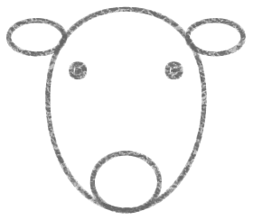 トナカイの顔の輪郭線と目、鼻、耳を描く