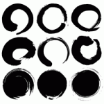 [無料墨絵イラスト]毛筆書体の丸型・円形フレーム飾り枠線ベクター(ai)フリー素材