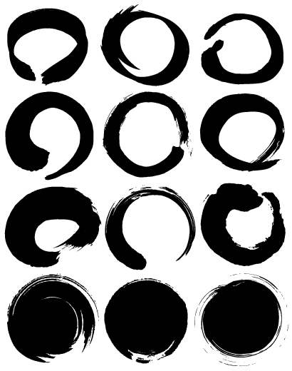 無料墨絵イラスト 毛筆書体の丸型 円形フレーム飾り枠線ベクター Ai フリー素材