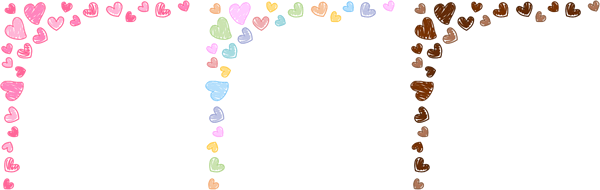 【2月バレンタイン】かわいい手描き風ハートのコーナー飾り枠フレームイラスト（ピンク・パステルカラー・チョコレート）