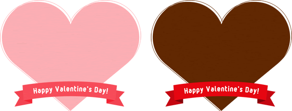 【バレンタイン】リボン付きハート型のフレーム飾り枠イラスト＜チョコレート・ピンク＞