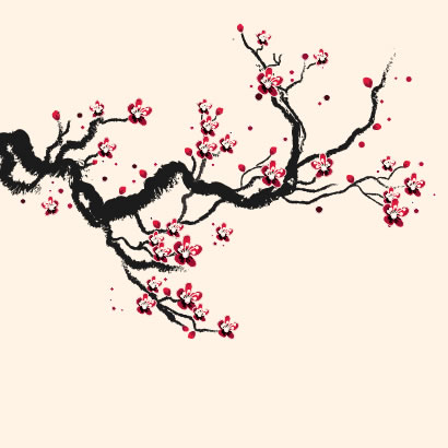 墨で描いたような桜の枝の手書き風イラスト無料和風素材