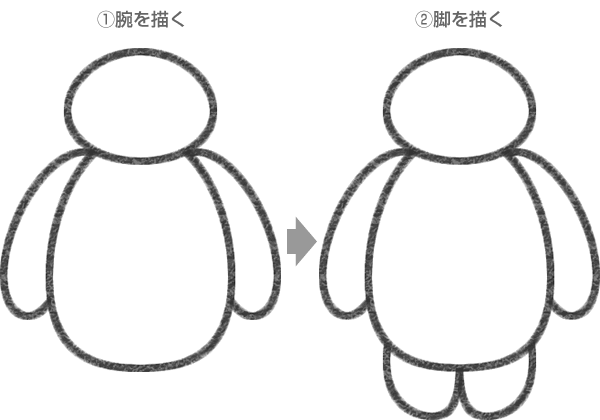 STEP.2ベイマックスの腕と脚を描く