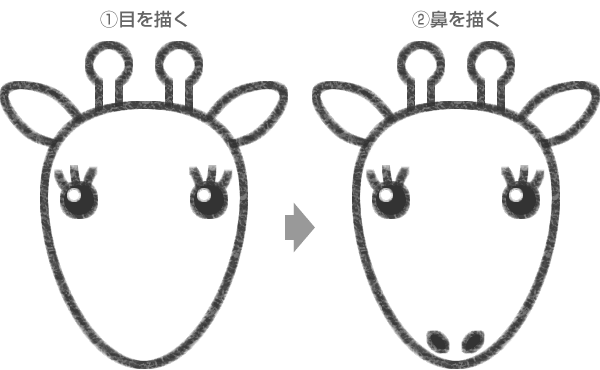 キリンの目と鼻を描く