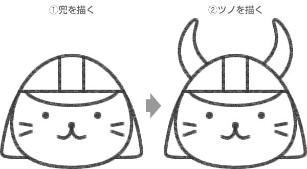 STEP.2ひこにゃんの兜とツノを描く