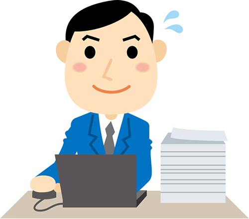 PCを使って忙しそうに仕事をする男性会社員のイラスト素材