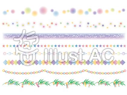 パステルカラーの淡い色合いが可愛い七夕のライン飾り罫線イラスト