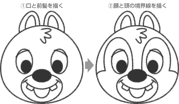 デールの口・前髪・顔の境界線の描き方