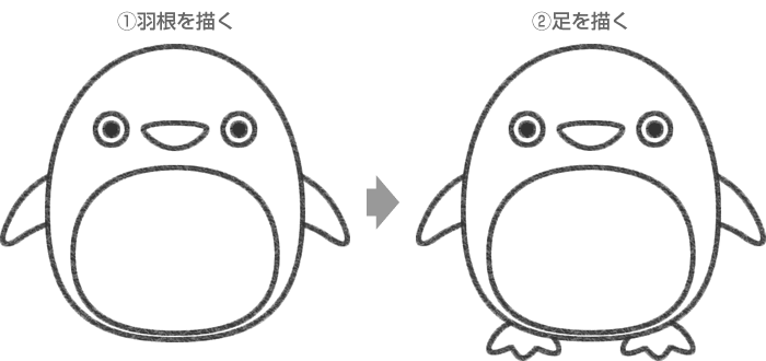 ペンギンの描き方（羽根と足を描く）