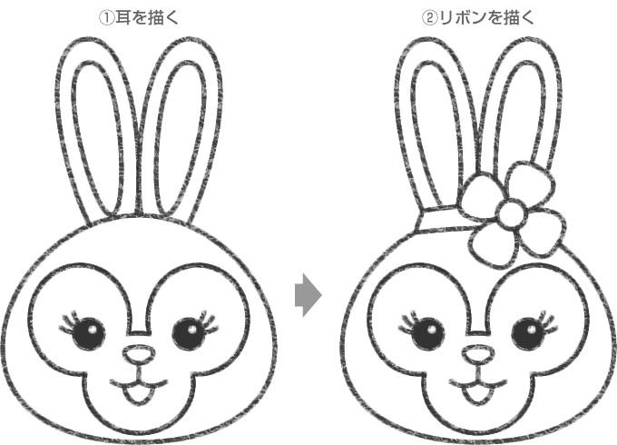 ステラルーの耳とリボンの書き方